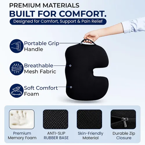 Miniatura 6 de Cojín ortopédico de espuma viscoelástica de alta calidad para silla de oficina y asiento de automóvil. Almohada ergonómica en forma de U para coxis