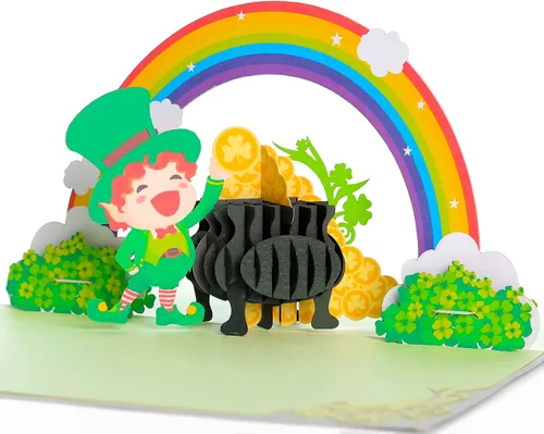Miniatura 6 de CUTE POPUP Tarjetas desplegables del día de San Patricio, nueva gran apertura con diseño único de trébol verde, detalles sofisticados vienen en un