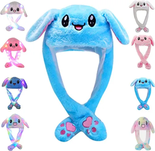 Miniatura 10 de Sombrero de conejo con orejas que se mueven de umbresen, sombrero de conejo de peluche divertido para niños Rosa