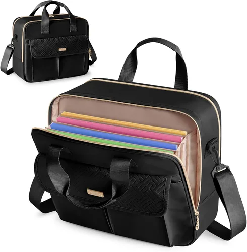 Bolso para profesora con organizador de archivos de acordeón, maletín para laptop de 39.6 cm para mujeres, profesora, tutora, enfermera y Negro