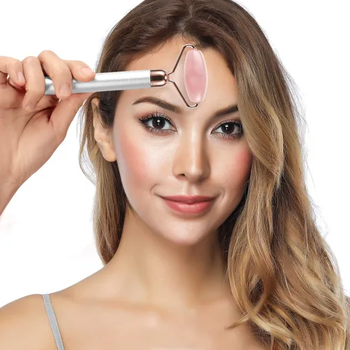 Miniatura 5 de Rodillo de jade eléctrico 3D rodillo facial y masajeador facial, cuarzo rosa 3 en 1