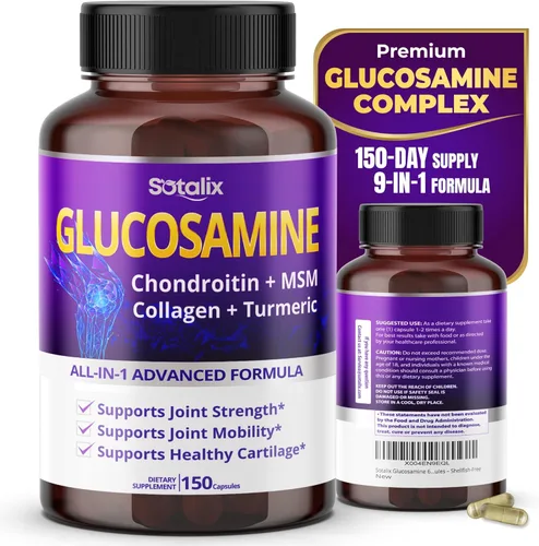 Sotalix Glucosamina 650mg - Soporte articular todo en 1 con condroitina, MSM, colágeno, cúrcuma, vitamina D3 y ácido hialurónico - 150 cápsulas -