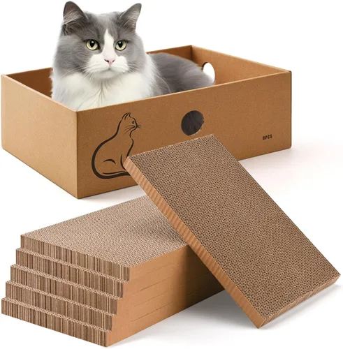 Miniatura 8 de AUSCAT Rascador de cartón para gatos, 4 tablas de rascar reversibles para gatos con caja para que el gatito de interior descanse y juegue, 14.8