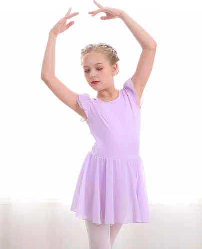 Miniatura 6 de Stelle Leotardos de ballet para niñas, leotardo de baile con falda, traje de ballet rosa, manga con volantes, vestido de baile para niños