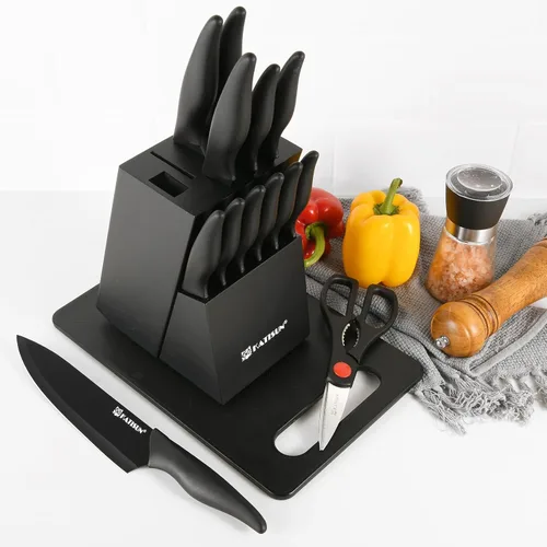 Miniatura 7 de Juego de 16 cuchillos de cocina con tabla de cortar, juego de cuchillos de acero inoxidable alemán con afilador, apto para lavavajillas, mango