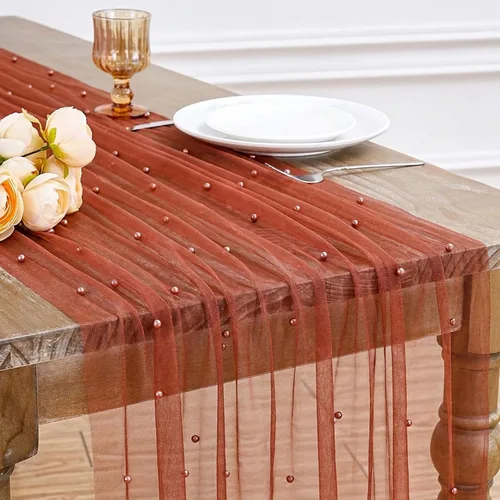 Miniatura 48 de LuoluoHouse Camino de Mesa de Perla para Centros de Mesa de Boda: Camino de Mesa de Perla de 10 pies, Decoración de Mesa de 29x120 Pulgadas de Tul