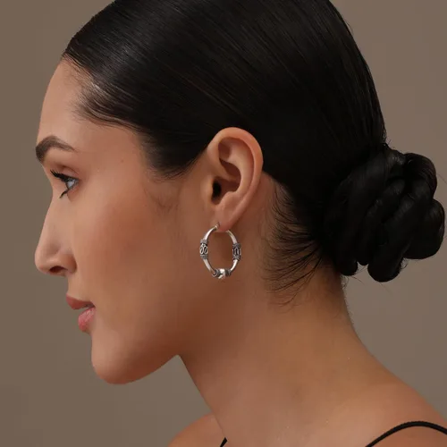 Miniatura 2 de LeCalla Pendientes de aro Bali ligeros de plata de ley oxidada, de dos tonos, para mujer