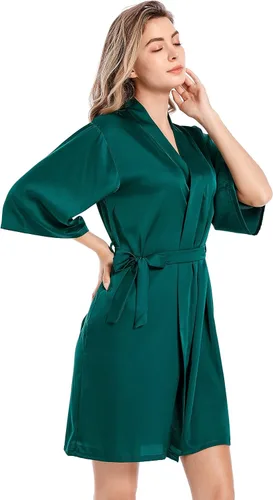 Miniatura 2 de Bata de satén sedoso para mujer, bata de dama de honor, bata de boda para fiesta, bata de baño suave kimono para mujer, ropa de dormir corta