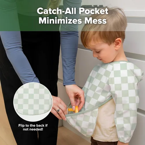 Miniatura 6 de haakaa Long Sleeve Baby Bib, Waterproof & Adjustable Baby Smock Bib for Eating, Painting & Play, Easy Wipe Clean, 6–24M Días a cuadros