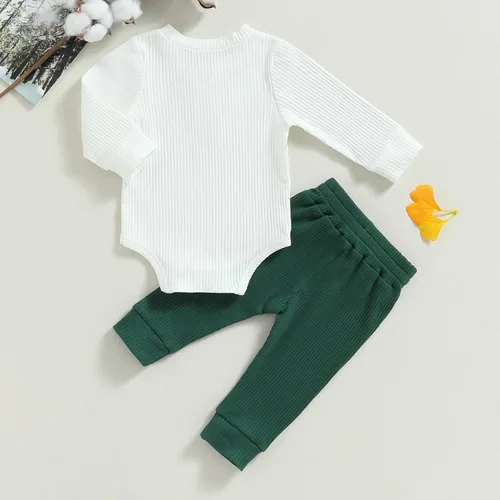 Miniatura 7 de Ropa de bebé recién nacido, ropa de punto acanalado, manga larga, pantalones de algodón sólido, trajes de otoño e invierno, 2 piezas