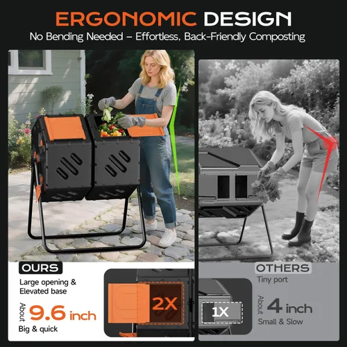Miniatura 4 de Vaso de abono para exteriores de 45 galones/170L, contenedor de abono grande de doble cámara para jardín, patio trasero y patio, apertura grande