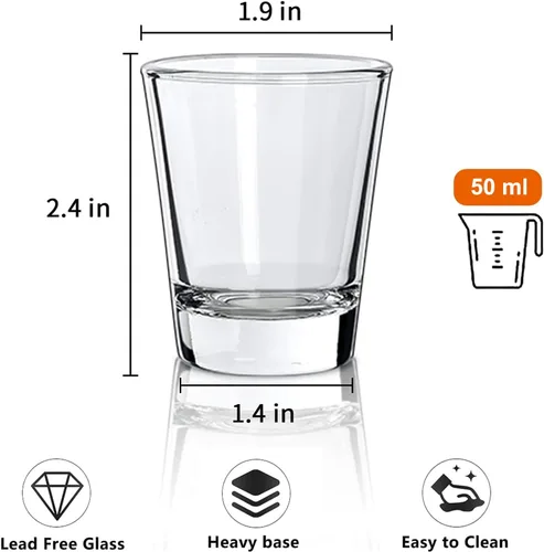 Miniatura 2 de Juego de 24 vasos de chupito transparentes de 1.7 onzas, con base pesada, vasos de chupito a granel para whisky, tequila, vodka, licor, barras