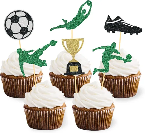 24 decoraciones de fútbol para cupcakes para decoración de fútbol, fiestas temáticas de fútbol deportivo, decoración de cumpleaños, baby shower