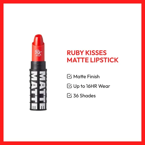 Miniatura 3 de Labial de Ruby Kisses, acabado mate, larga duración, altamente pigmentado, de aplicación suave, maquillaje de labios de cobertura total
