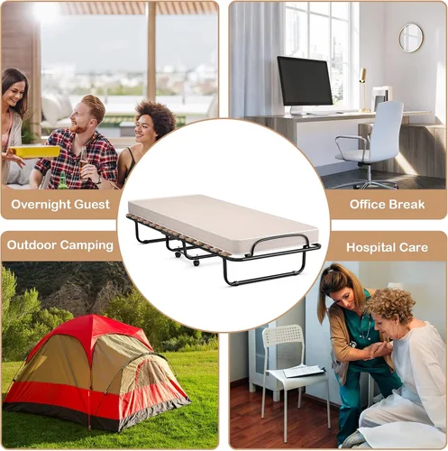 Miniatura 9 de GOFLAME Cama plegable plegable con colchón de espuma viscoelástica suave, tamaño cuna portátil con marco de metal para adultos y cama de invitados