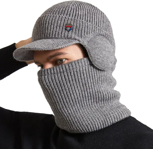 Miniatura 2 de Muryobao Gorro de invierno para hombre, con visera de punto, con forro polar y calentador de cuello
