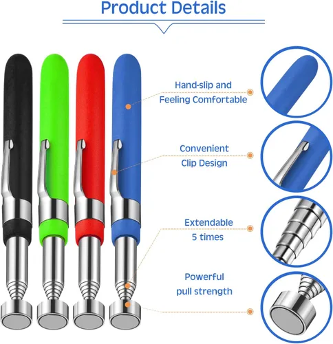 Miniatura 4 de Geiserailie 4 herramientas telescópicas de recogida de imanes extensibles, herramienta de recogida magnética, regalos prácticos para hombres, papá