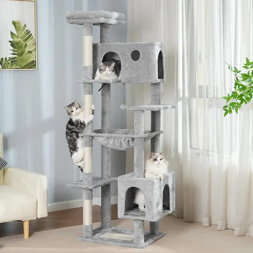 Miniatura 9 de Árbol grande XXL para gatos de 70 pulgadas de alto, resistente para gatos Maine Coon y gatos grandes, más de 20 libras, cama superior y hamaca, 2