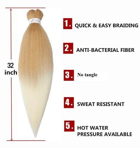 Miniatura 2 de Cabello trenzado preestirado degradado sintético preestirado, 8 paquetes de trenzas de ganchillo, cabello lacio Yaki de dos tonos para mujeres
