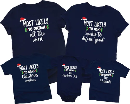 Miniatura 3 de Camisetas navideñas a juego para la familia, divertidas camisetas de Navidad, camisetas de Navidad a juego, color negro
