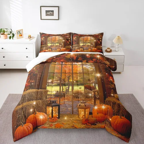 Miniatura 12 de Bonito juego de edredón de pavo tamaño individual para niños y niñas, ropa de cama de cosecha de Acción de Gracias, decoración de otoño, decoración