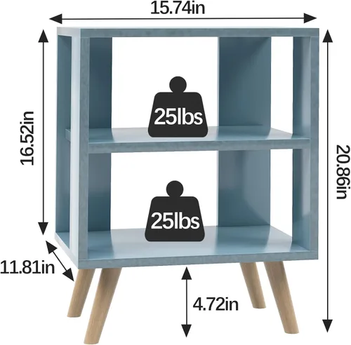 Miniatura 2 de Aenuert Mesita de noche azul para niños, mesa auxiliar moderna con almacenamiento abierto, mesa de noche de 2 niveles para espacio pequeño, sala