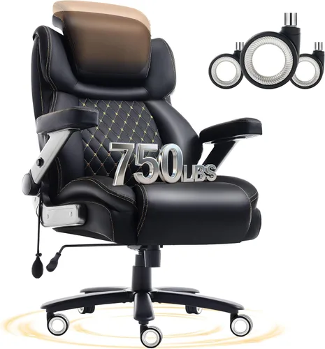 Silla de oficina grande y alta de gran tamaño de 750 libras con reposacabezas ajustable y bolsa de aire lumbar, silla ejecutiva grande con brazos