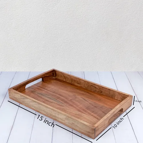 Miniatura 6 de Samhita Bandeja de madera de acacia con asas, bandeja de madera, bandeja de aperitivos, bandeja de desayuno, ideal para desayuno, mesas de café