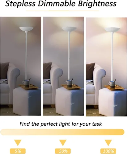 Miniatura 3 de BoostArea Torchiere - Lámpara de pie LED súper brillante de 30 W, lámpara de poste regulable de 3000 K con interruptor giratorio, lámpara de pie