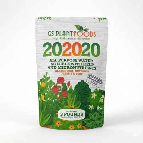 GS Plant Foods Fertilizante soluble en agua multiusos 20-20-20, alimento vegetal equilibrado NPK con micronutrientes, contiene algas marinas