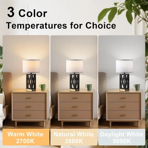 Miniatura 2 de Lámpara de mesa de madera con 3 temperaturas de color, lámpara de mesa de noche con salida de CA, puerto de carga USB A y C, lámpara de noche
