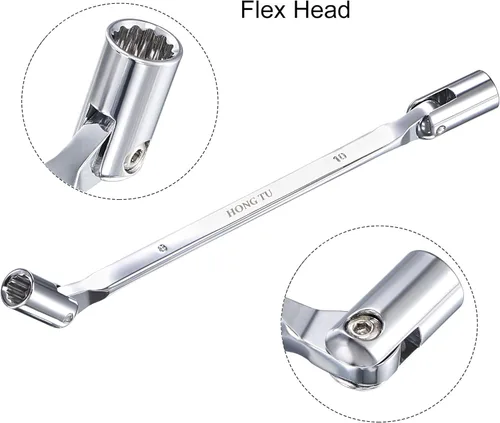 Miniatura 3 de uxcell Llave de cabeza flexible de 12 puntos, extremo de caja giratoria doble métrica de 0.315 in x 0.394 in, rotación CR-V de 180 grados