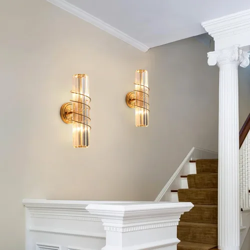 Miniatura 7 de Aplique de pared de cristal con 2 luces de latón vintage de mediados de siglo, iluminación de pared de latón dorado para interiores, lámpara