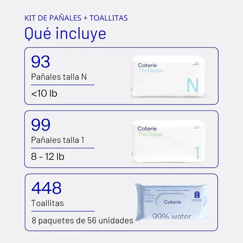 Miniatura 3 de Coterie Kit de toallitas y pañales para bebés, tamaño 1 (99 unidades) y tamaño de pañales para recién nacidos (93 unidades), paquete de 8 (448)