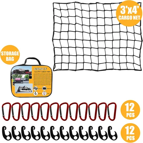 Miniatura 6 de GSPSCN Red de carga de 3 x 4 pies para cama de camioneta, remolque, barco, RV, SUV se estira hasta 9 x 12 pies Red máxima para portaequipajes, malla