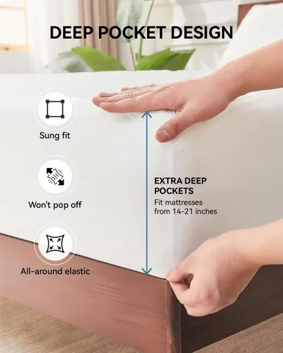 Miniatura 4 de Protector de colchón impermeable y refrescante tamaño Queen, con estilo de sábana ajustada y transpirable de bolsillo profundo - Protector