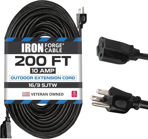 Miniatura 13 de Iron Forge Cable Cable de extensión negro de 6 pies, 16/3, cable de extensión de 6 pies, 3 puntas, resistente a la intemperie, ideal