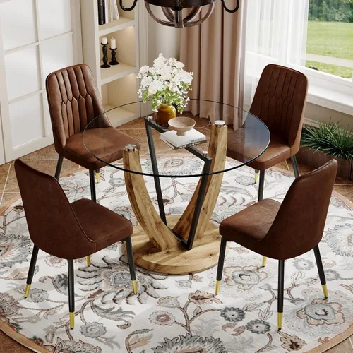 Miniatura 41 de JUFU Juego de mesa de comedor redonda para 4, mesa de comedor de 48 pulgadas con mesa de mármol sintético y 4 sillas tapizadas, moderno juego