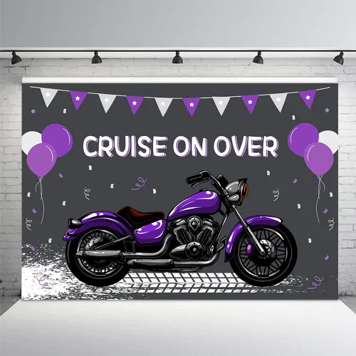 Miniatura 11 de MEHOFOND Telón de fondo de cumpleaños de motocicleta para niños, decoración de globos azules y blancos de carreras geniales para deportes extremos
