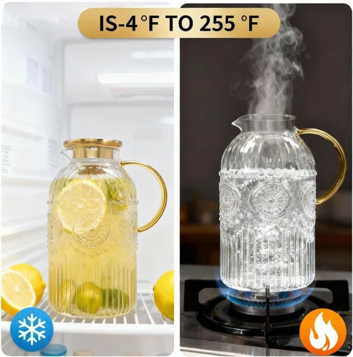 Miniatura 5 de Amzcku Jarra de vidrio con tapa, jarra de agua vintage de 1 galón/128 onzas, jarra de agua para preparación fría, café, limonada, té helado