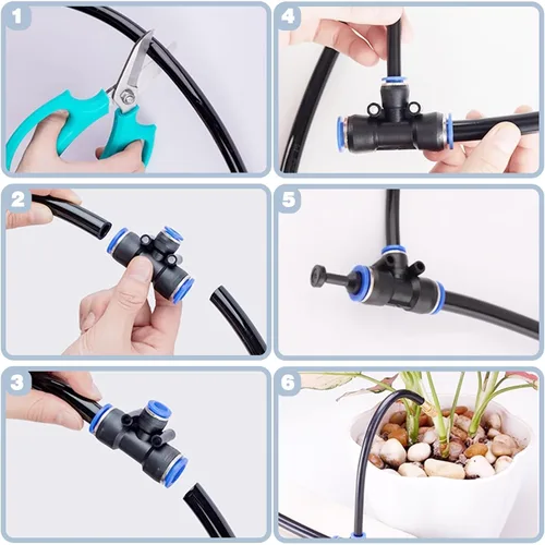 Miniatura 6 de Kit de riego por goteo de 49.21 pies, sistema automático de riego por goteo, sistema de riego de jardín flexible de 360°, sistema de riego de jardín