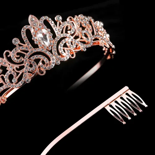 Miniatura 3 de Coronas de tiara de cristal para mujeres y niñas, corona elegante de princesa con peines, diademas para mujeres, nupcial, boda, baile de graduación