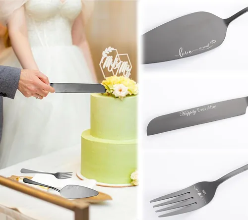 Miniatura 3 de Juego de corte de pasteles para boda y tenedores, juego de cuchillo y servidor para pastel de boda, juego de corte de pastel de boda, regalos