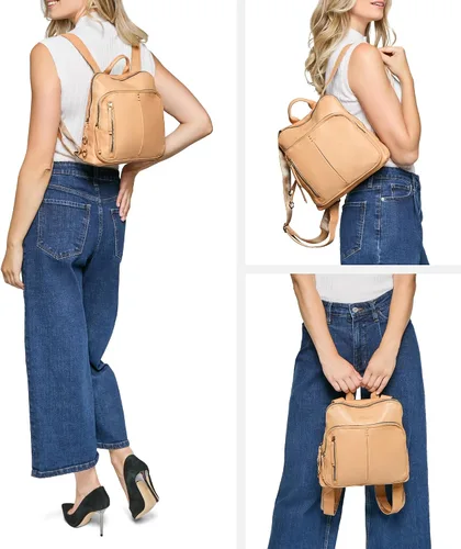 Miniatura 5 de American Leather Co. Cleveland - Mochila mediana para mujer, color beige, 100% piel auténtica, elegante mochila de tamaño mediano con detalles