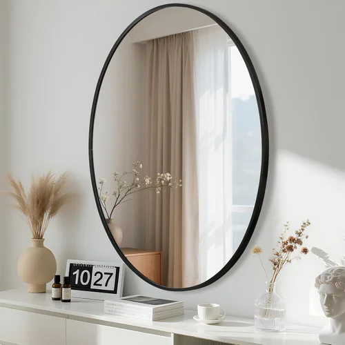 Miniatura 13 de Espejo ovalado dorado para baño, espejo de baño ovalado de 20 x 28 pulgadas con marco de metal cepillado, espejo de tocador decorativo montado