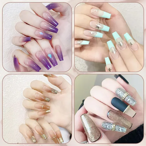 Miniatura 6 de FEBSNOW 600 piezas de puntas de uñas postizas largas estilo ataúd, uñas de gel transparentes de cobertura completa, estilo bailarina, autoadhesivas