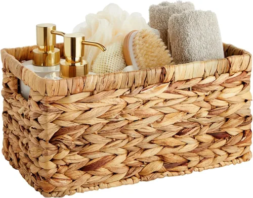 Miniatura 5 de Juvale Cesta rectangular pequeña de mimbre, cesta de jacinto de agua tejida a mano, se adapta a estantes de almacenamiento estándar, paquete de 2