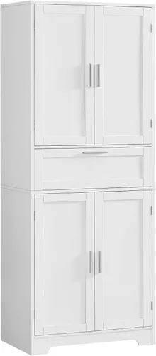 Miniatura 17 de Iwell Armario de almacenamiento de 57.8 pulgadas de alto con 2 cajones y 2 estantes ajustables, armario de cocina con 4 puertas, armario alto