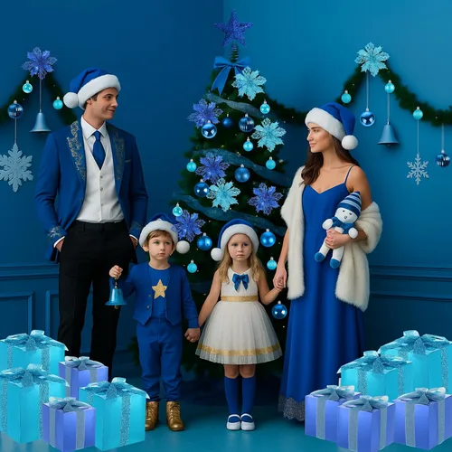 Miniatura 4 de Skylety Juego de 104 piezas de decoraciones para árbol de Navidad, adorno colgante azul de Navidad, bolas para árbol, estrella para la punta, flor