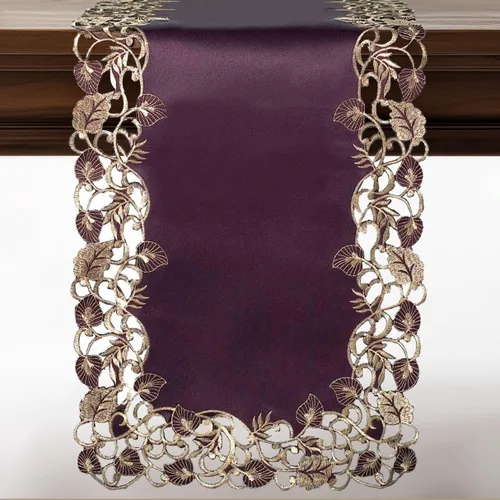 Miniatura 15 de DECOZEN Camino de Mesa Navideño Dorado con Ciruela – Bufanda Decorativa Bordada para Comedor y Tocador para Mesas Navideñas, Bodas y Fiestas – 14 x